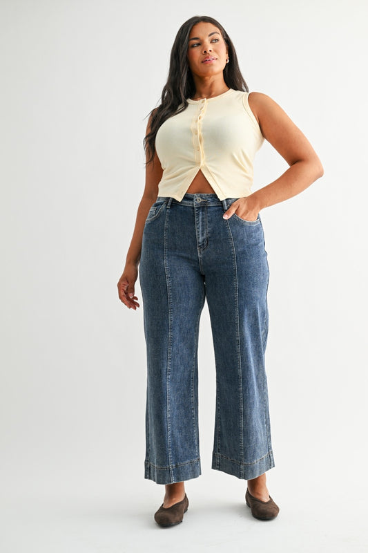 High Rise Front Seam Wide Leg