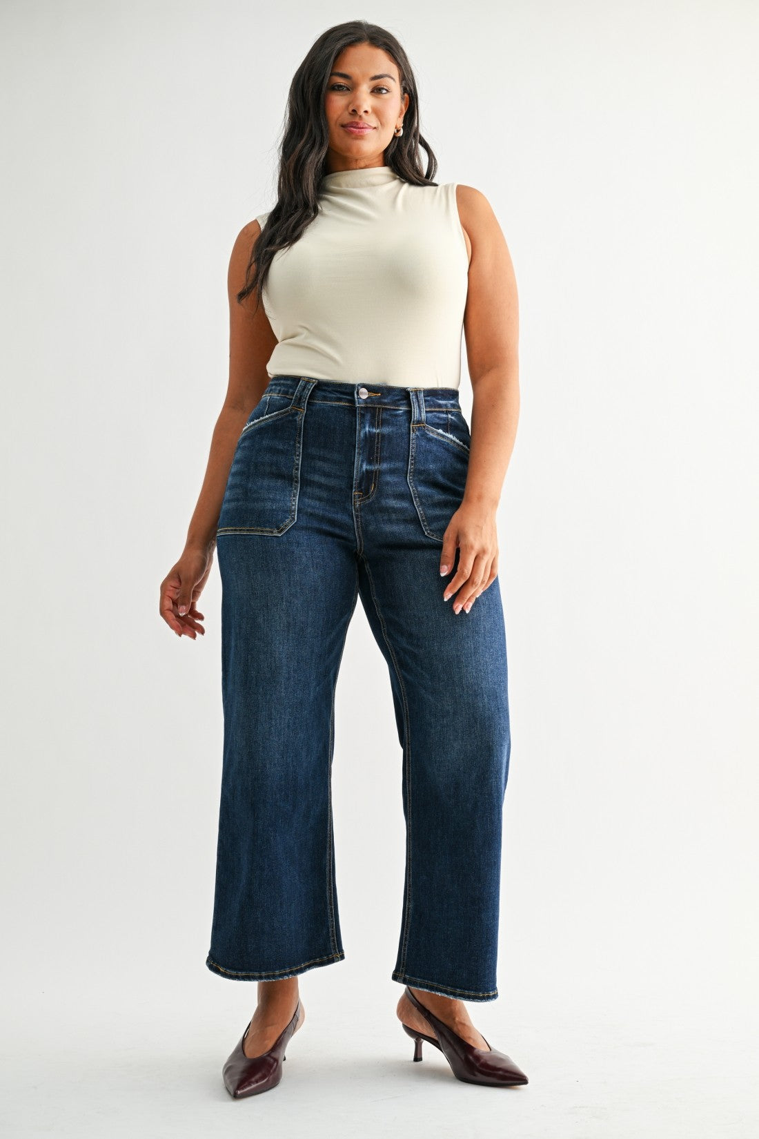 High Rise Wide Leg Patch Pocket