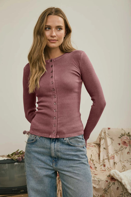 BUTTON FRONT ROUND NECK