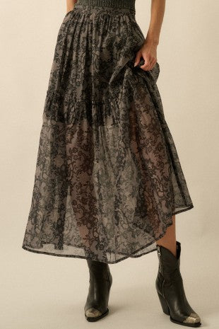 Lace Print Midi Skirt