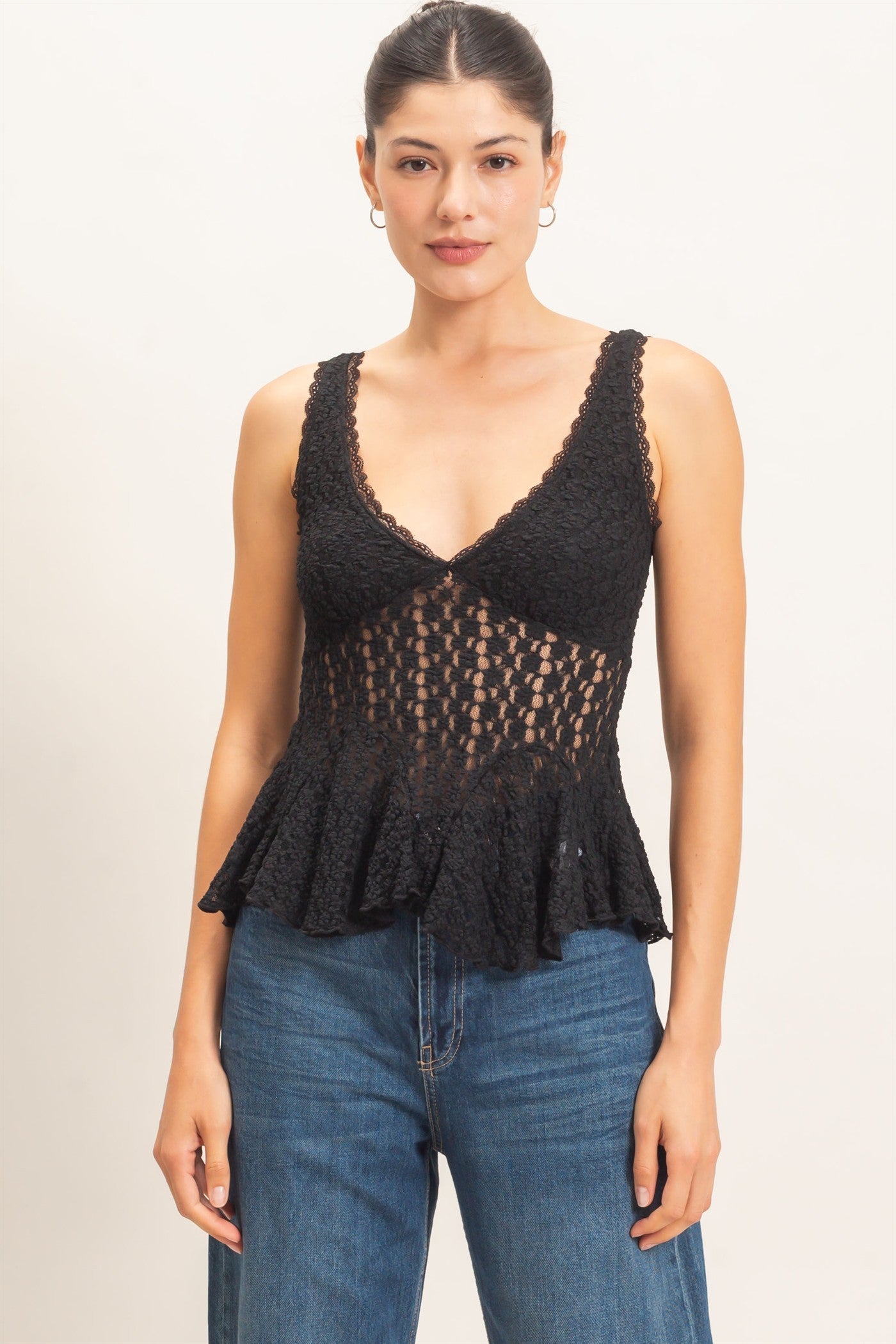 Lace V-neck Peplum Top