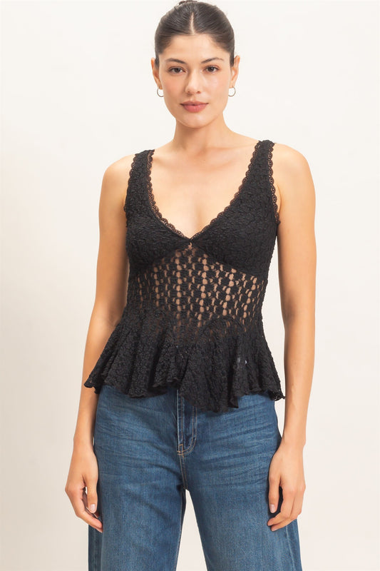 Lace V-neck Peplum Top