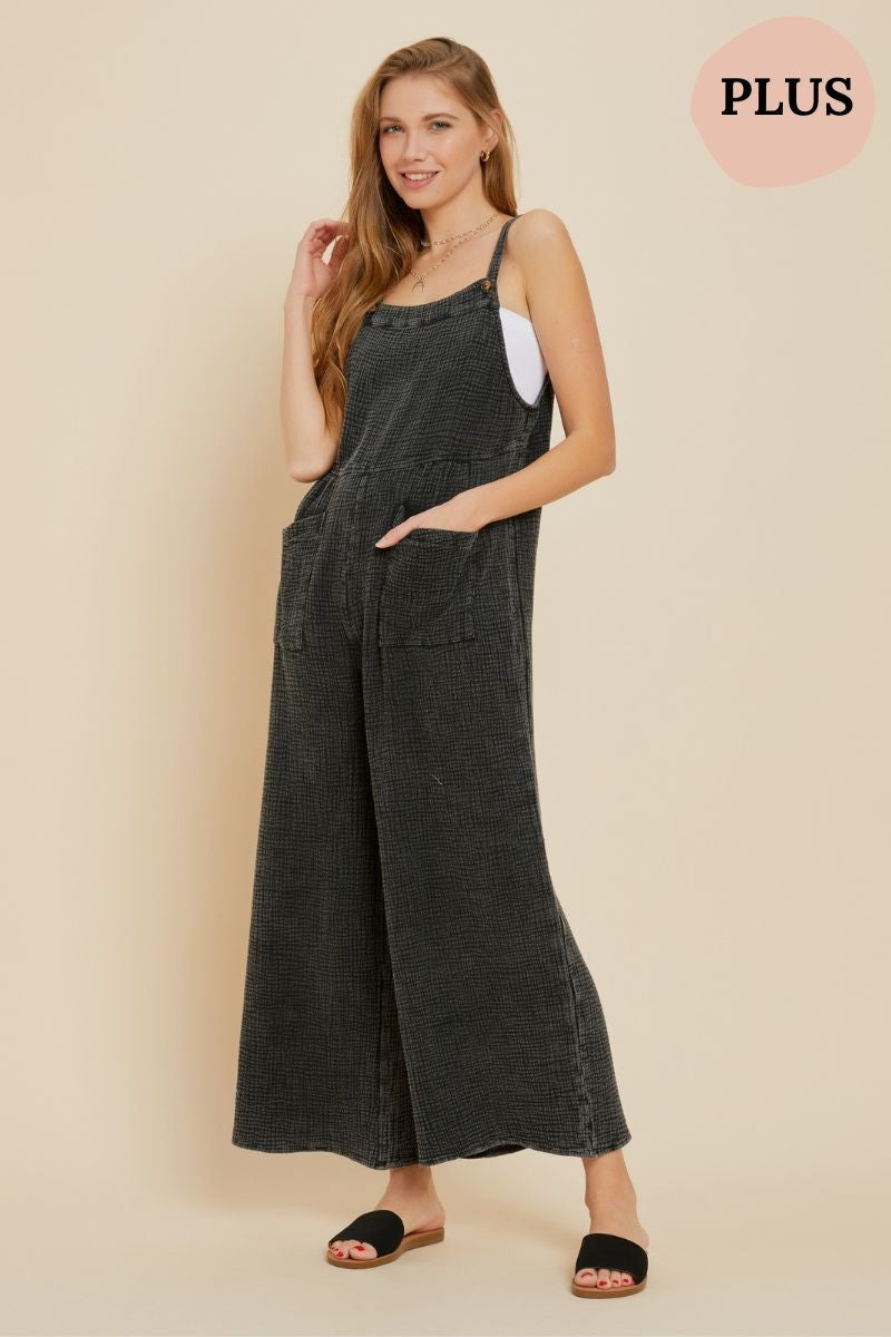Curvy Mineral Washed Overalls with Pockets