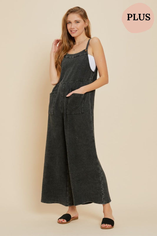 Curvy Mineral Washed Overalls with Pockets
