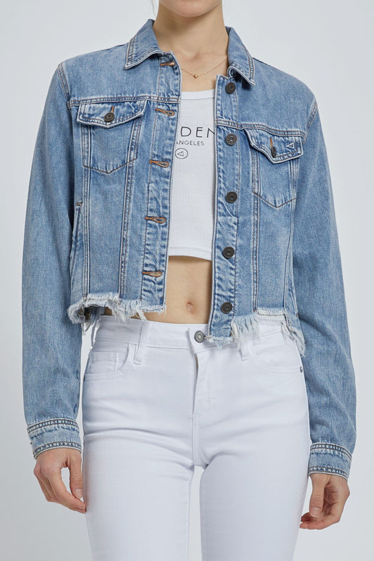 Medium Wash Cropped Fitted Jacket