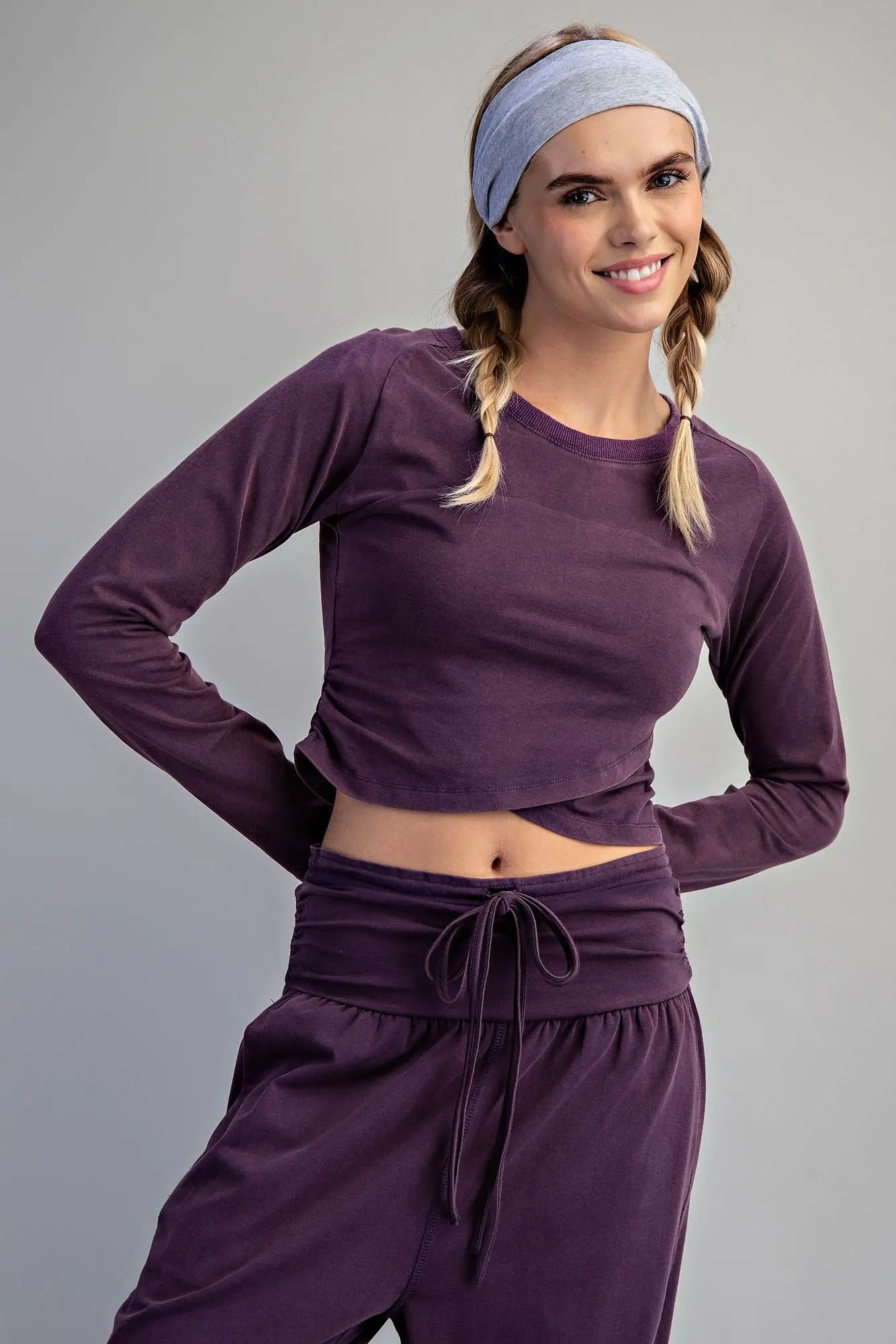 Mineral Washed Cropped Long Sleeve Top