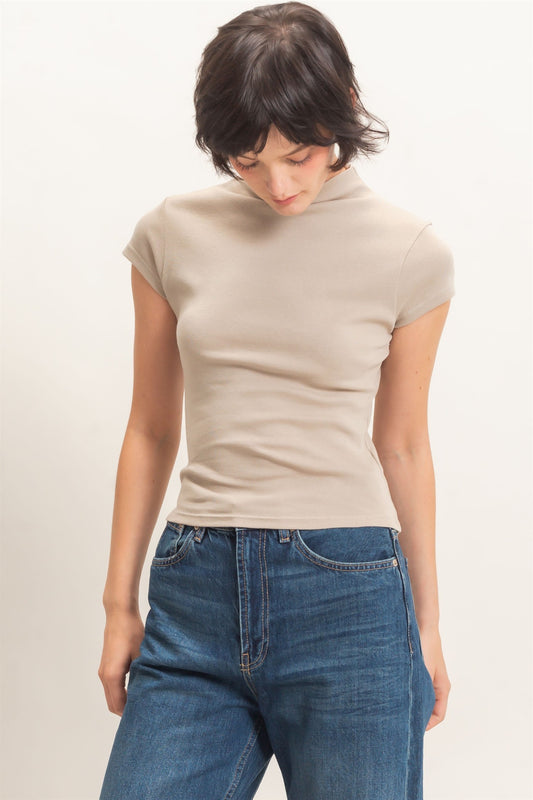 Mock Neck Cap Sleeve Top