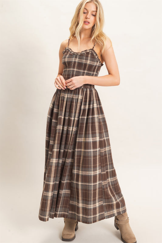 Plaid Smocked Maxi Dress