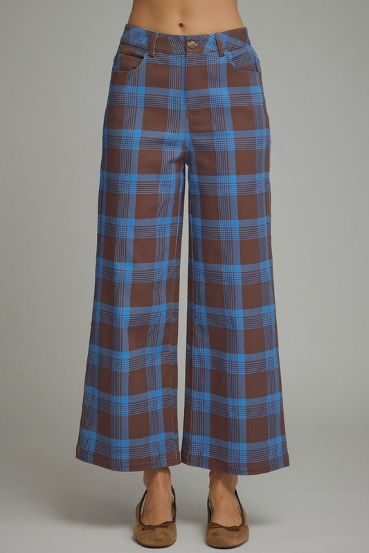 Plaid wide leg pants