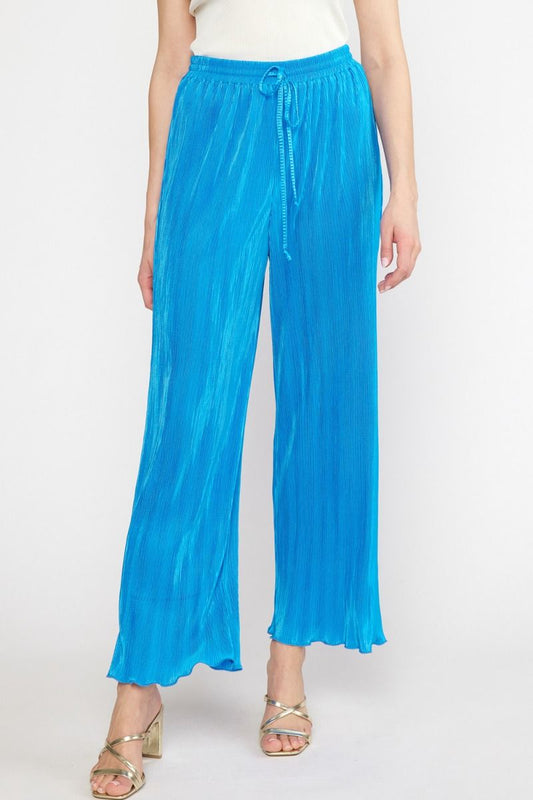 Pleated satin high-waisted wide leg pants