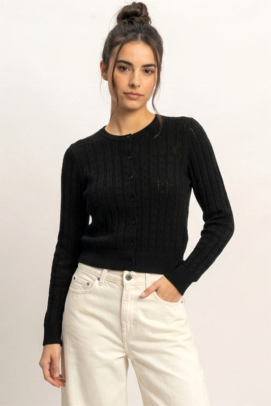 Pointelle Button-down Cardigan