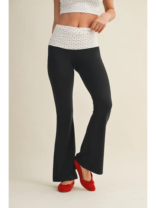 Polka Dot Fold over Flare Pants