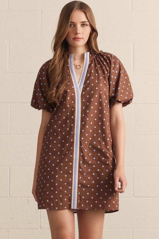 Polka dot short puff sleeve mini dress