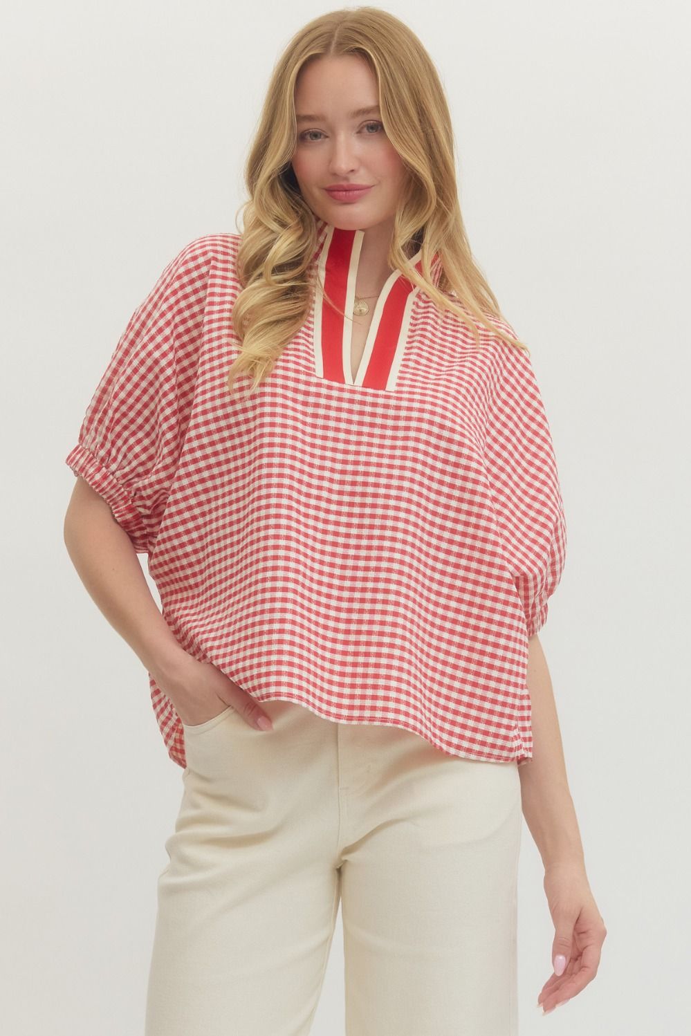 Plus Gingham short  sleeve top