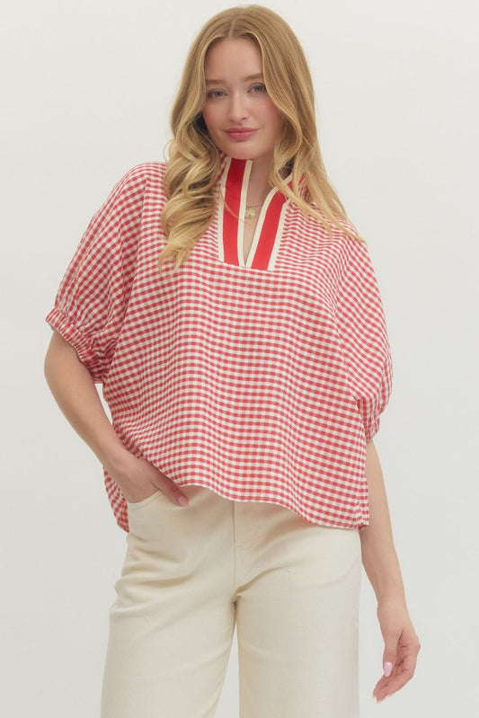Plus Gingham short  sleeve top