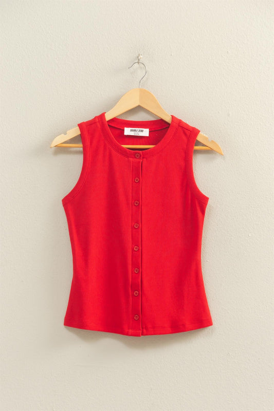 Ribbed Button Front Tank Top