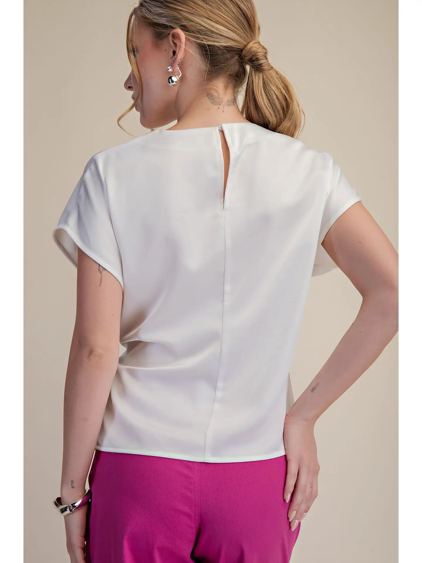 White Short Sleeve Front Tie Top