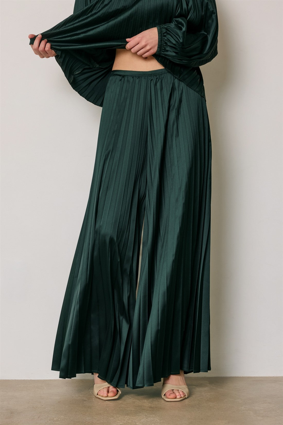 Satin Wide Leg Palazzo Pleated Pants