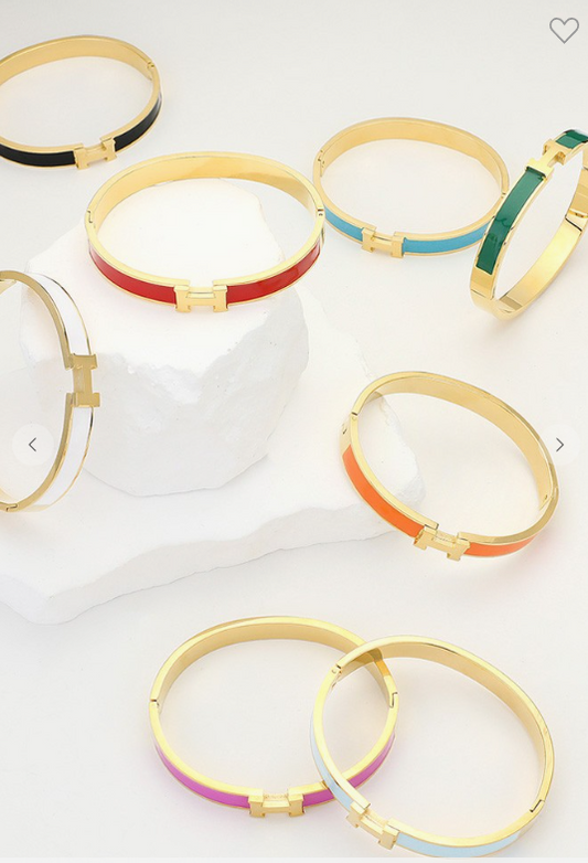 H Enamel Hinged Bracelet