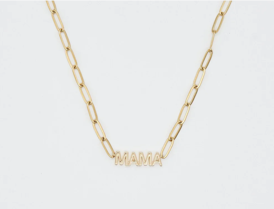 24K Gold Mama Paperclip Pendant Necklace