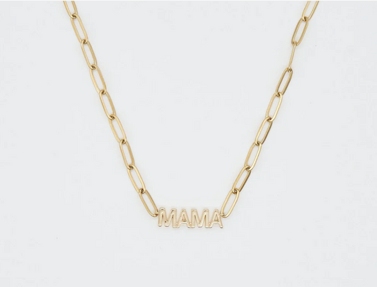 24K Gold Mama Paperclip Pendant Necklace