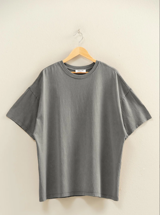 Oversized Mineral Wash T-Shirt- Charcoal
