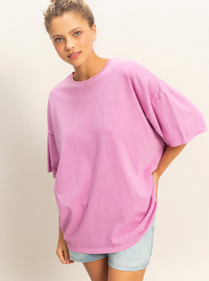Oversized Mineral Wash T-Shirt- Fuchsia