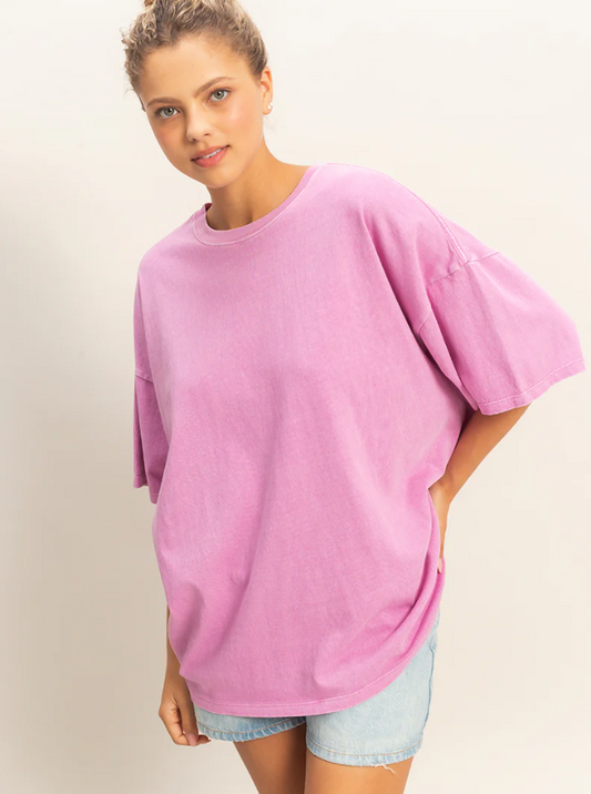 Oversized Mineral Wash T-Shirt- Fuchsia