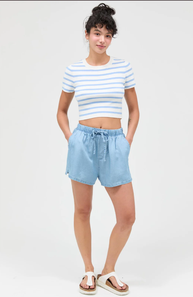 Lyocell Drawstring Shorts- Light Blue