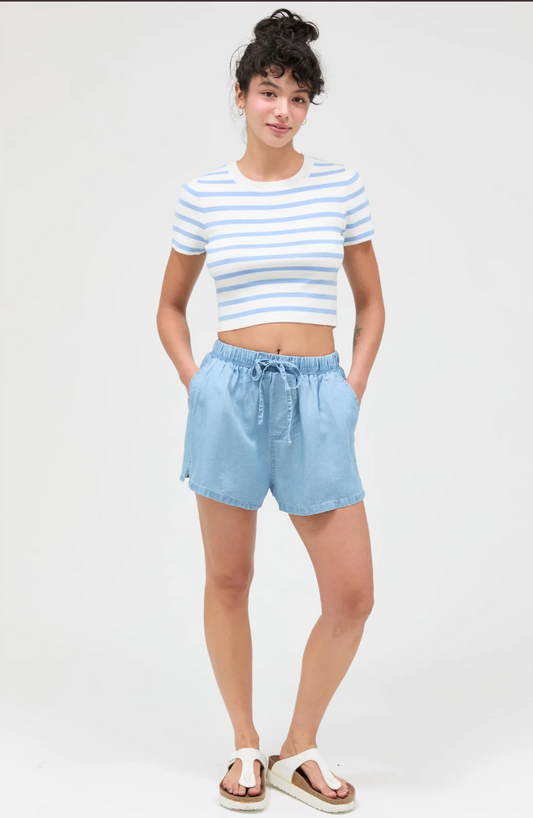 Lyocell Drawstring Shorts- Light Blue