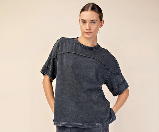 Mineral Washed Cotton Short Sleeve Top
