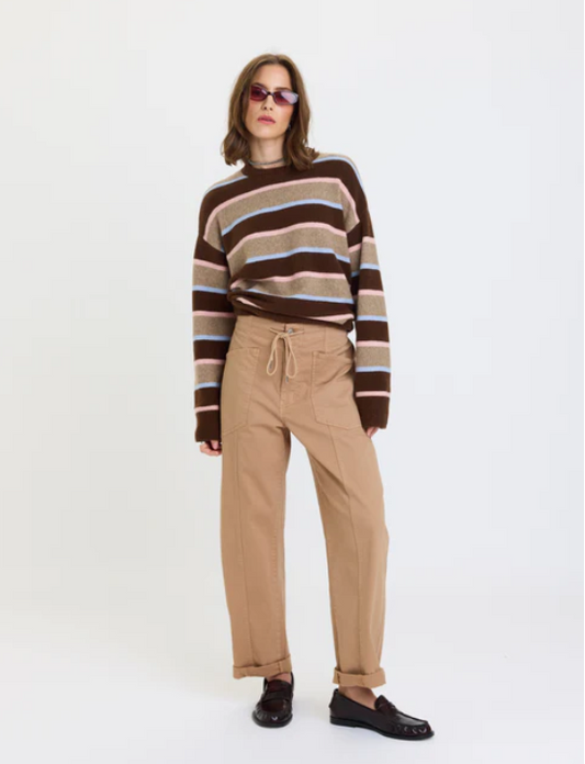 Villa Drawstring Barrel Leg Pant in Latte