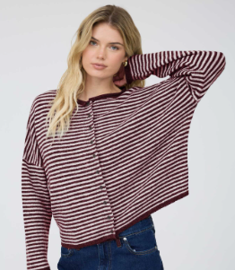 Stripe Knit Cardigan- Burgandy