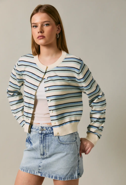 Long Sleeve Multi Stripe Sweater Cardigan