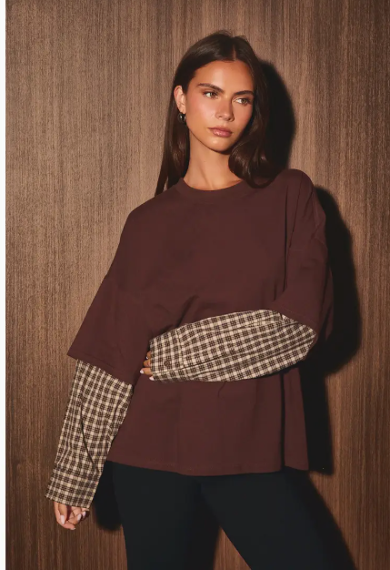Contrast Sleeve Mock Neck