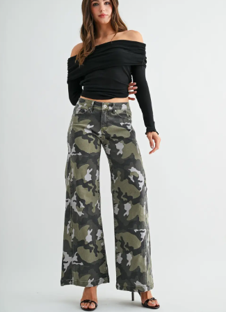 Mid-Rise Wide Leg- Camo