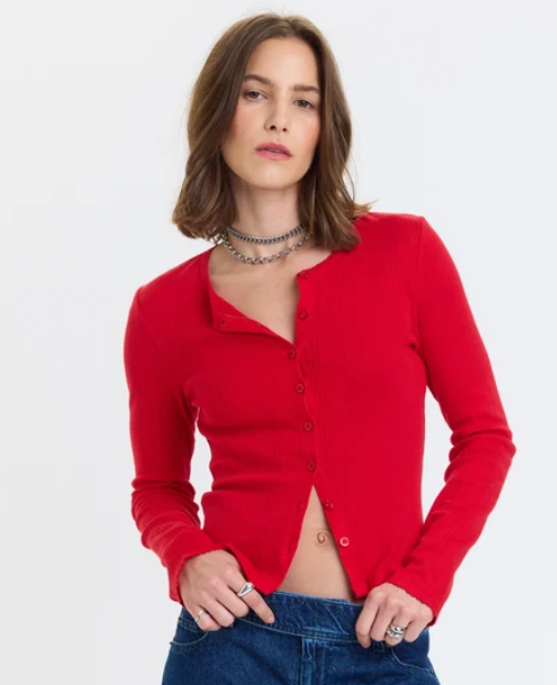 Stargazer Pointelle Cardigan - Cherry Bomb