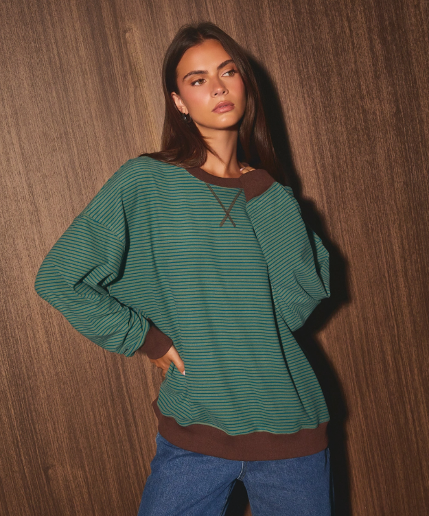 Round Neck Stripe Sweatshirt