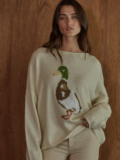 Knit Sweater Graphic Duck Animal Print Pullover