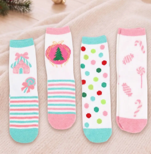 Multi Christmas Fuzzy Crew Socks