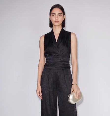 Wrap Neckline Pleated Back Tie Top