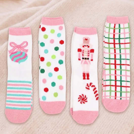 Multi Christmas Fuzzy Crew Socks