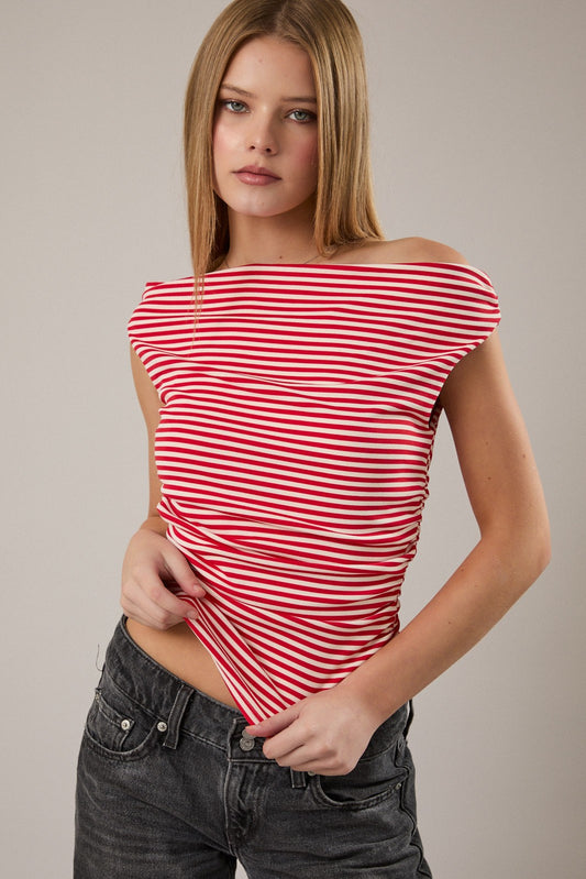Stripe Off Shoulder Double Lined Top