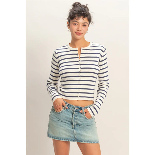 Striped Button-Up Cardigan