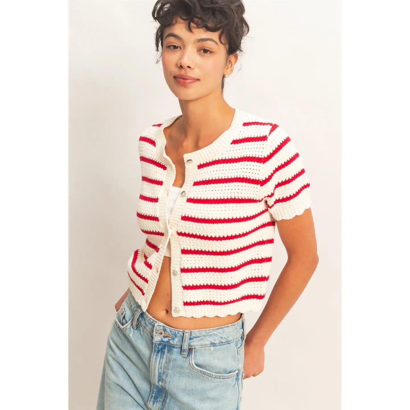 Striped Short Sleeve Cardigan