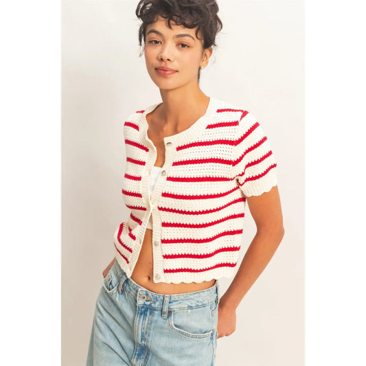 Striped Short Sleeve Cardigan