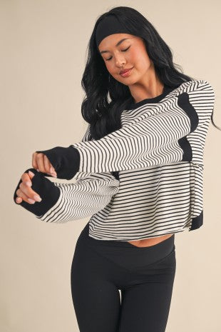 Striped Cutout Back Sweatshirt