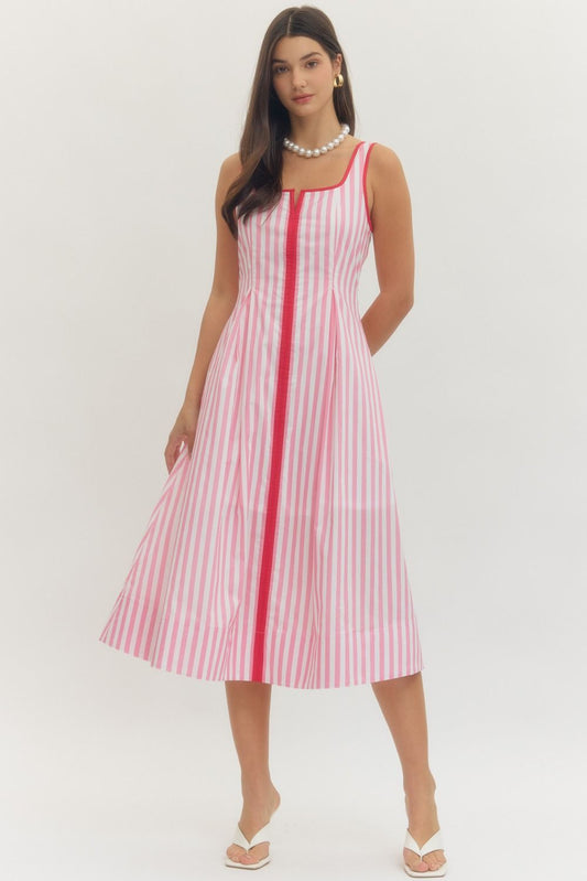 Striped sleeveless midi dress
