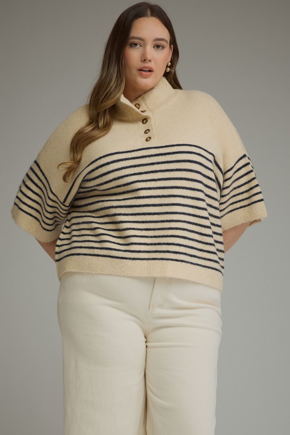 Stripe short sleeve knit top