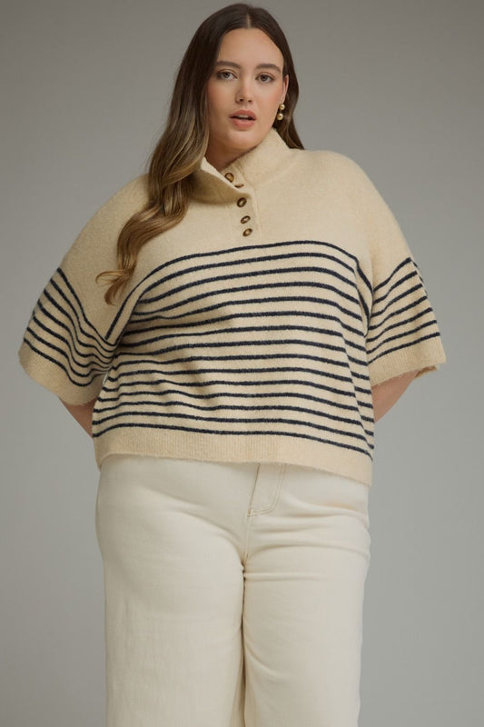 Stripe short sleeve knit top
